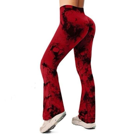 Tie-dye flared leggings booty scrunch red size L - Picture 1 of 6